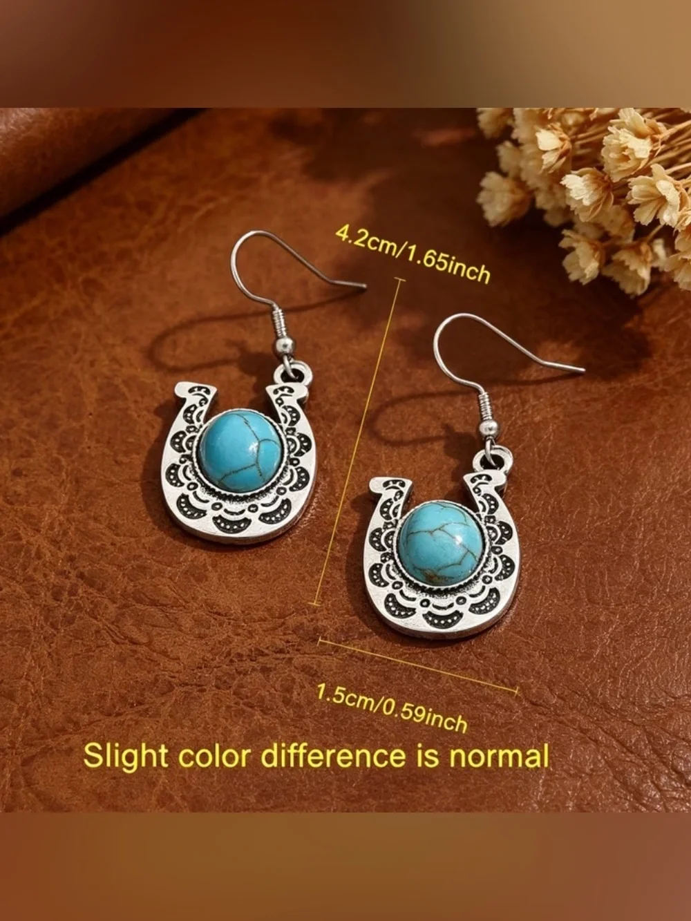 Western Earrings Turquoise Stone Silver-Tone Horseshoe Drop Earrings